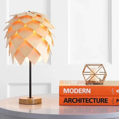 20.5 Wood/Metal Simon Pinecone Table Lamp with Dome Shade - JONATHAN Y: Scandinavian-Inspired Design