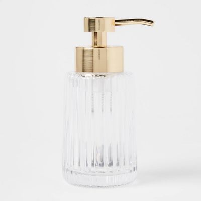 Ribbed Foaming Glass Soap Pump Clear - Threshold