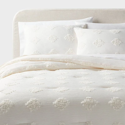 King Tufted Diamond Crinkle Comforter and Sham Set Ivory - Threshold: OEKO-TEX Certified, Jacquard Weave, Recycled Materials