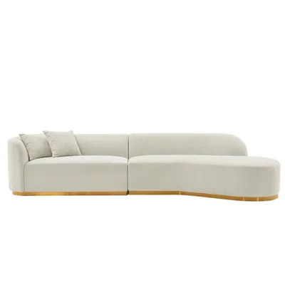 131.89 Daria Linen Upholstered Sofa Sectional with Pillows Ivory - Manhattan Comfort: Modern Modular, Pine Frame, Metal Legs