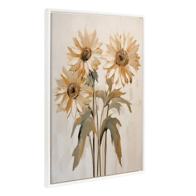 Kate & Laurel All Things Decor 23x33 Sylvie Beaded Soft Sunflowers Framed Canvas by The Creative Bunch Studio White