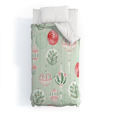 Full/Queen Jacqueline Maldonado Christmas Ornaments Cotton Comforter & Sham Set Green - Deny Designs