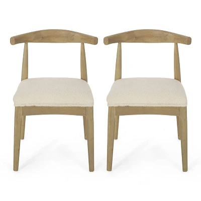 Christopher Knight Home Set of 2 Cortina Dining Chairs Ivory Boucle/Light Ash