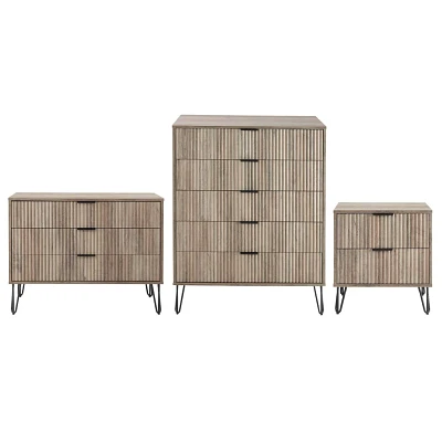 Manhattan Comfort Dumbo 3pc 5 Drawer Dresser, 3 Drawer Dresser and Nightstand Set