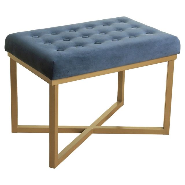 Rectangle Ottoman: Gold Metal X Base & Padded Seat for Family Room - HomePop