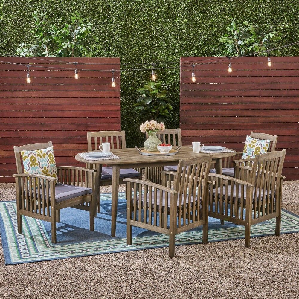 huckleberry 7pc acacia wood and iron planter dining set