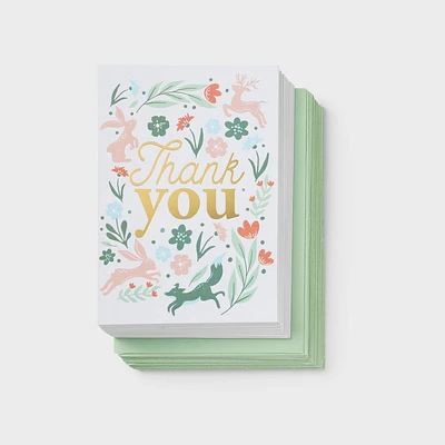 24ct Thank You Woodland Creatures Cards - Spritz: Notecards & Envelopes, Botanical & Typography Design, All Occasions