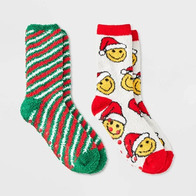 Kids 2pk Smiley Cozy Christmas Crew Socks