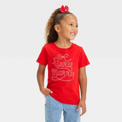 Toddler Girls Christmas Short Sleeve Very Merry T-Shirt