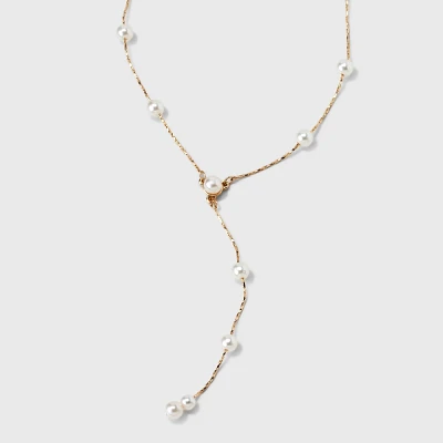 Pearl Y-Line Necklace - Gold