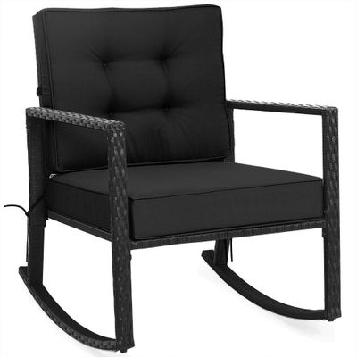 Outdoor Rattan Rocking Chair with Cushion - - WELLFOR: Furniture