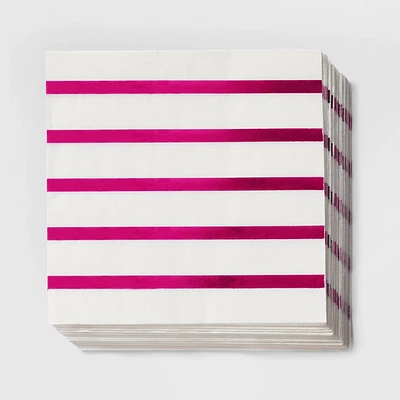 30ct Hot Pink Striped Lunch Napkins - Spritz