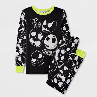 Kids The Nightmare Before Christmas Jack Skellington 2pc Glow in the Dark Tight Fit Pajama Set