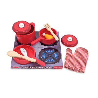 Melissa & Doug Deluxe Wooden Kitchen Accessory Set - Pots & Pans (8pc)