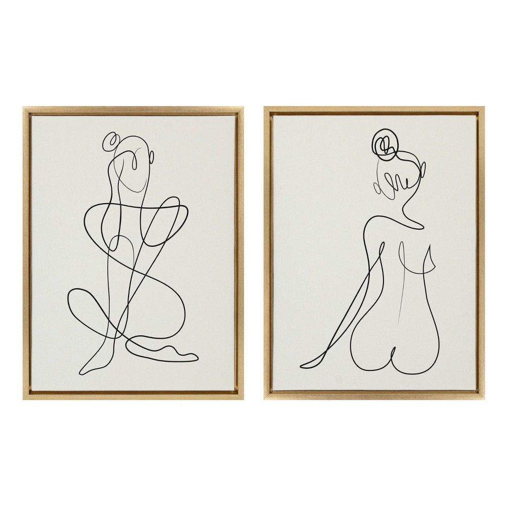 Kate  Laurel All Things Decor (Set of 2) 18 x 24 Sylvie Thinking of You Line  Art and Sitting Beauty Framed Canvas Set Gold Kate  Laurel All Things  Decor Connecticut Post Mall