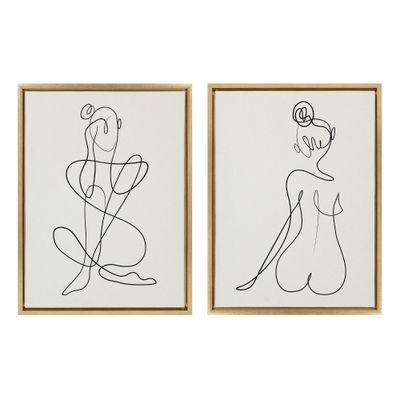 Set of 2) 18 x 24 Sylvie Thinking of You Line Art and Sitting Beauty Framed Canvas Set