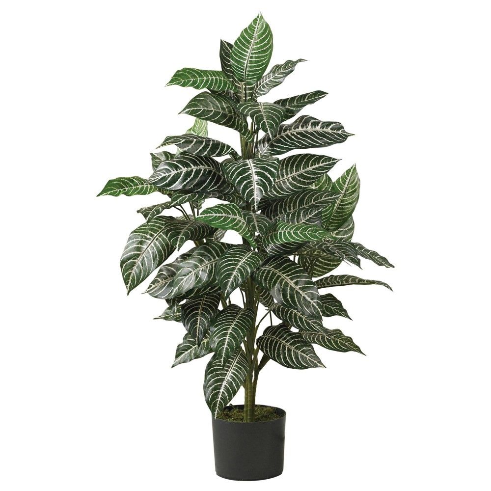 36 x 20 Artificial Zebra Silk Plant in Wicker Pot - Nearly Natural: Indoor Floor Plant Decoration