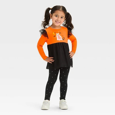 Toddler Girls Halloween Long Sleeve Cat Set