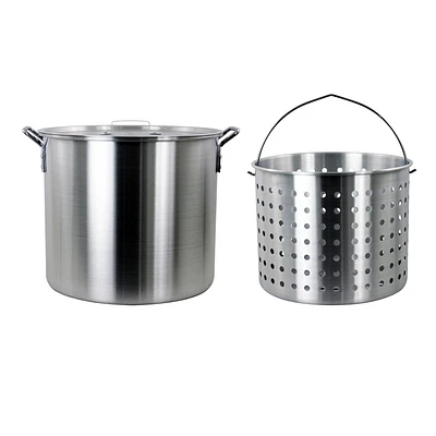 3pc 42qt Stock Aluminum Pot & Basket Silver: CHARD Outdoor Cooking, Boiling Seafood, 30qt Fryer-Compatible