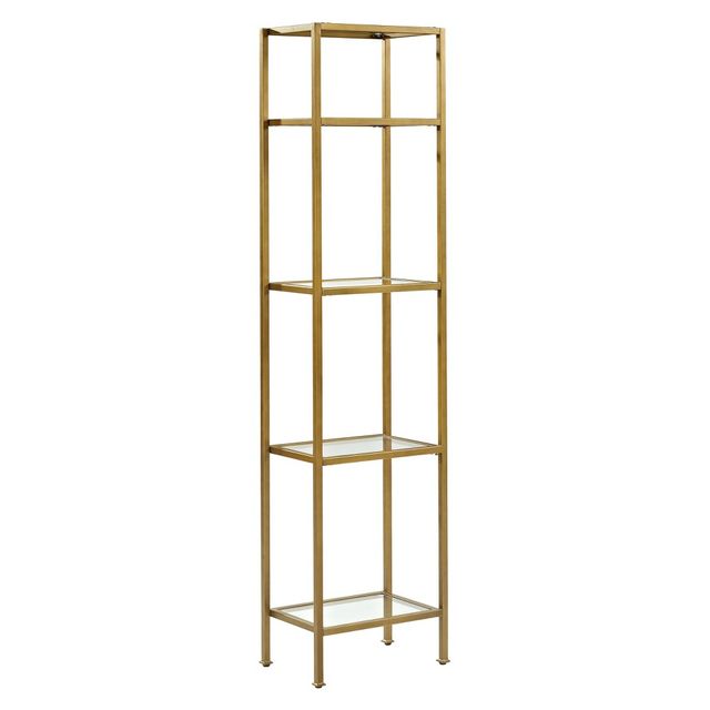 73 Aimee Narrow Etagere - Crosley: Modern Luxury Glass Shelf Unit, Powder-Coated Steel Frame, 4-Tier