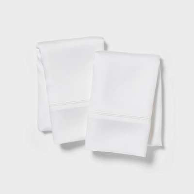 Standard 320 Thread Count Cool TENCEL Lyocell Pillowcase White - Threshold: Satin Weave, No Closure, 2-Pack Set