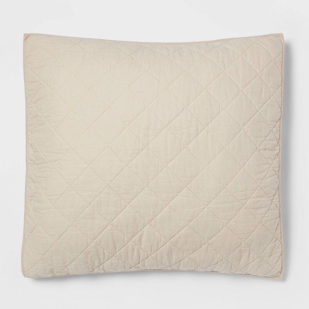 Euro Diamond Stitch Cotton Linen Quilt Sham Khaki - Threshold: OEKO-TEX Certified, Woven Texture, Machine Washable