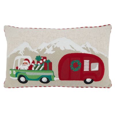 14x24 Santa Truck & Trailer Lumbar Pillow: Festive Holiday Decor - Saro Lifestyle