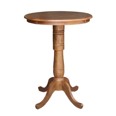 41.1 Reno Round Top Pedestal Bar Height Tables Distressed Oak - International Concepts