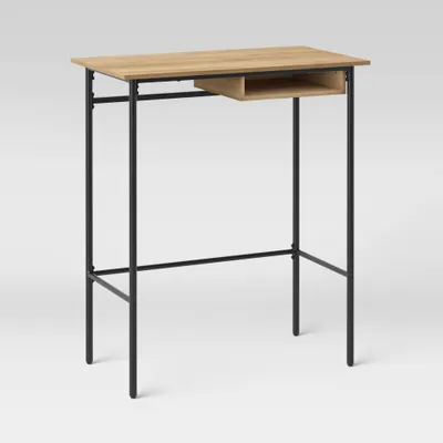 Standing Desk Natural - Room Essentials: Modern Style, Metal Base, Laminate Surface, Fixed Shelf