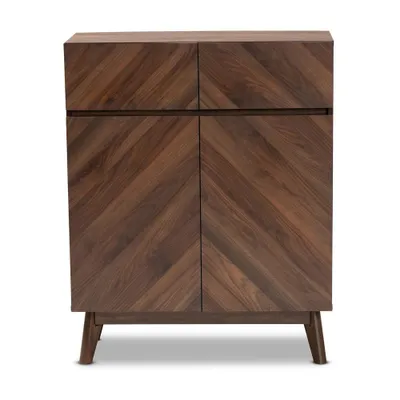 Hartman Wood Shoe Cabinet Walnut Brown - Baxton Studio: Entryway Storage, Holds 12 Pairs