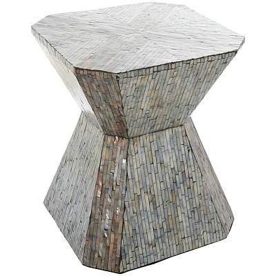 Olivia & May Mother of Pearl Geometric Hourglass Accent Table with Linear Mosaic Pattern Gray: Bohemian Style, No Assembly Required