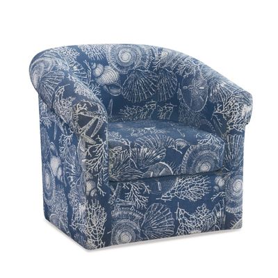 Powell Monahan Costal Roll Arm Swivel Club Chair Blue: Upholstered Polyester, No Assembly Required