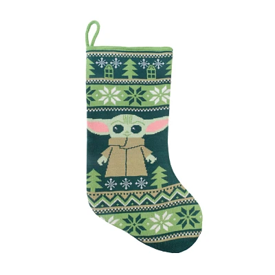 19 Star Wars: The Mandalorian Grogu Knit Christmas Stocking Green