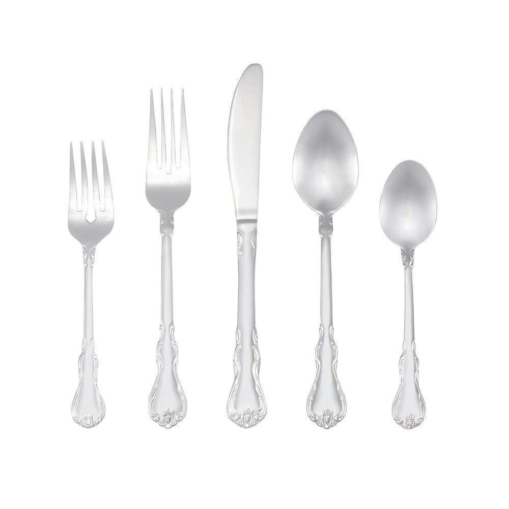 RiverRidge 46pc Silverware Set Bouquet Pattern Silver Finish