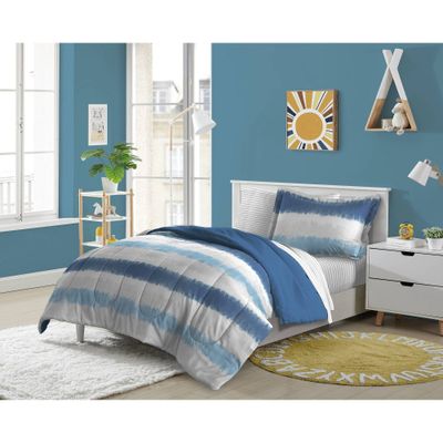 Tie Dye Striped Bed in a Kids Bag Blue - Dream Factory: 7-Piece Bedding Set, Microfiber, All Around Elastic,  Size