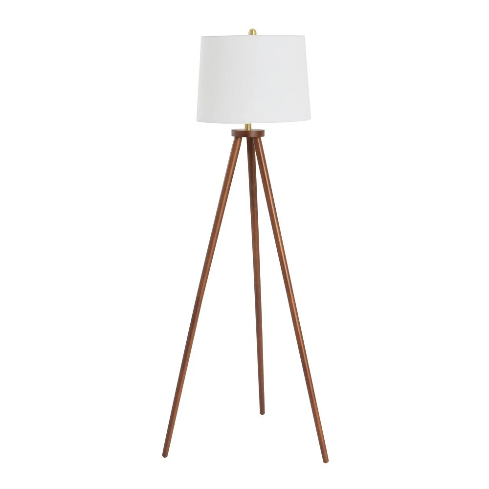 Storied Home Mid-Century Modern Tripod Wood Floor Lamp with Linen Shade