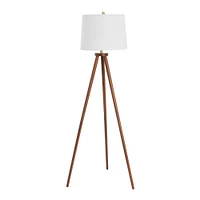 Storied Home Mid-Century Modern Tripod Wood Floor Lamp with Linen Shade