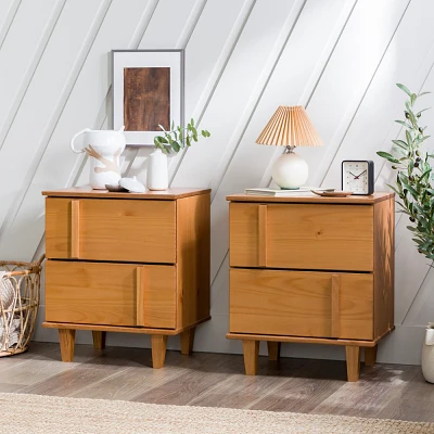 Saracina Home 2pc Modern Vertical Accent Solid Wood 2 Drawer Nightstands