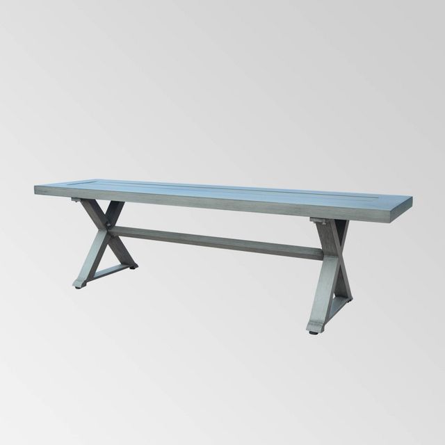 Lamphere Rectangle Aluminum Modern Dining Bench Dark Gray - Christopher Knight Home: Weather-Resistant, Patio Seating