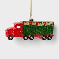 Semi Truck and Trailer Christmas Tree Ornament Red/Green - Wondershop