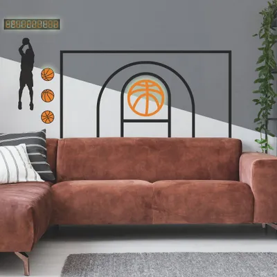 RoomMates XL Basketball Court Giant Peel & Stick Wall Decals with Glow Orange/Black: Vinyl Self-Adhesive Sports Decor