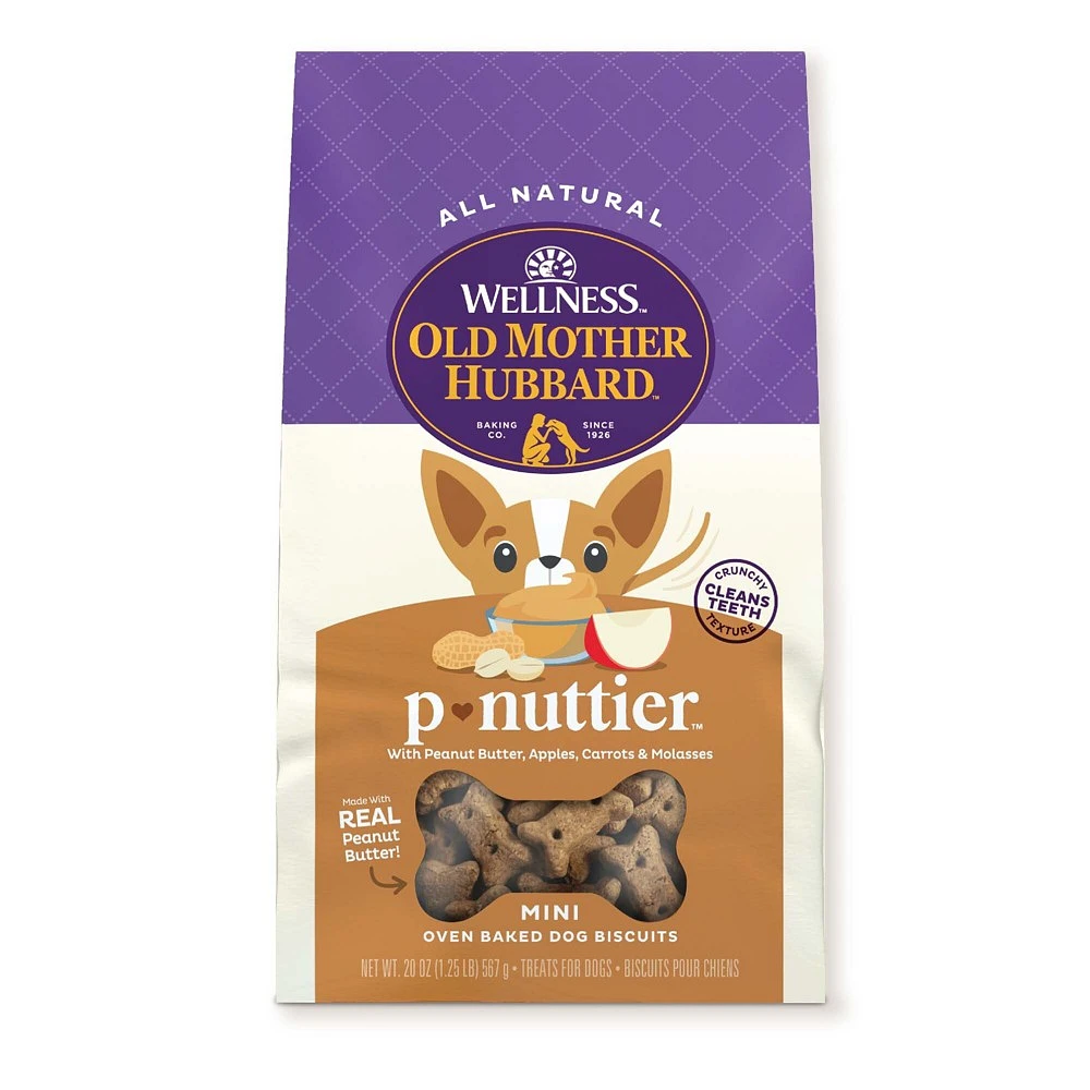 Old Mother Hubbard by Wellness Classic Crunchy P-Nuttier Biscuits Mini Oven Baked Carrot, Apple and Peanut Butter Flavor Dog Treats