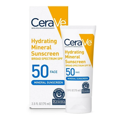 CeraVe Hydrating 100% Mineral Sunscreen for Face - SPF 50 - 2.5 fl oz