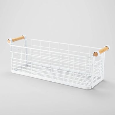 16 x 6 x 6 Medium Rectangular Wire Natural Wood Handles Basket White - Brightroom