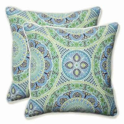 18.5x18.5 Delancy Lagoon 2pc Outdoor/Indoor Square Throw Pillows Blue - Pillow Perfect: Suzani Print, Weather & Fade-Resistant