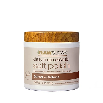 Raw Sugar Daily Micro Salt Scrub Polish - Santal + Caffeine - 15 oz