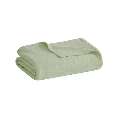 Madison Park Full/Queen Freshspun Basketweave Cotton Lightweight Soft Blanket Green: Machine Washable, No Fill, OEKO-TEX Certified