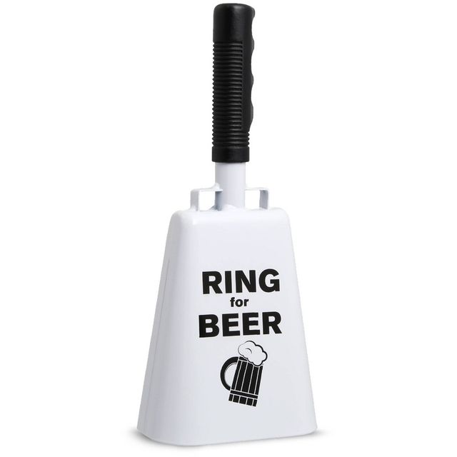 Fathers Day Ring for Beer Cowbell with Sentiment: Hammer + Axe Funny Noisemaker Beer Gift, White, All Ages