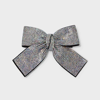 Girls Rhinestone Hair Bow - art class Black/Silver