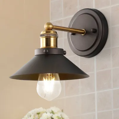 7.88 1-Light July Sconce with Metal Shade Oil Rubbed Bronze - JONATHAN Y: Bathroom Fixture, Wall Lamp